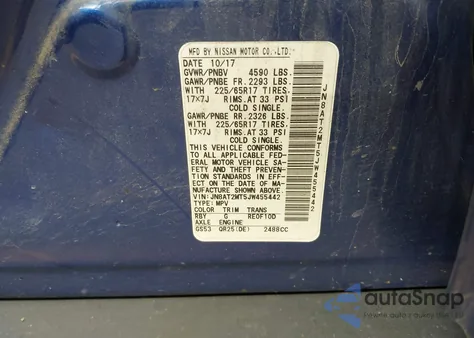 2018 Nissan Rogue Sv из США, поврежденный, VIN JN8AT2MT5JW455442